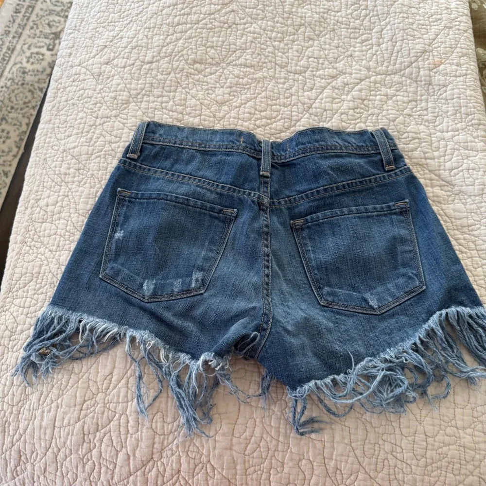 Flying Monkey Platinum Denim Shorts 24 Distressed Fringe Raw Hem Y2K Blue Y1311